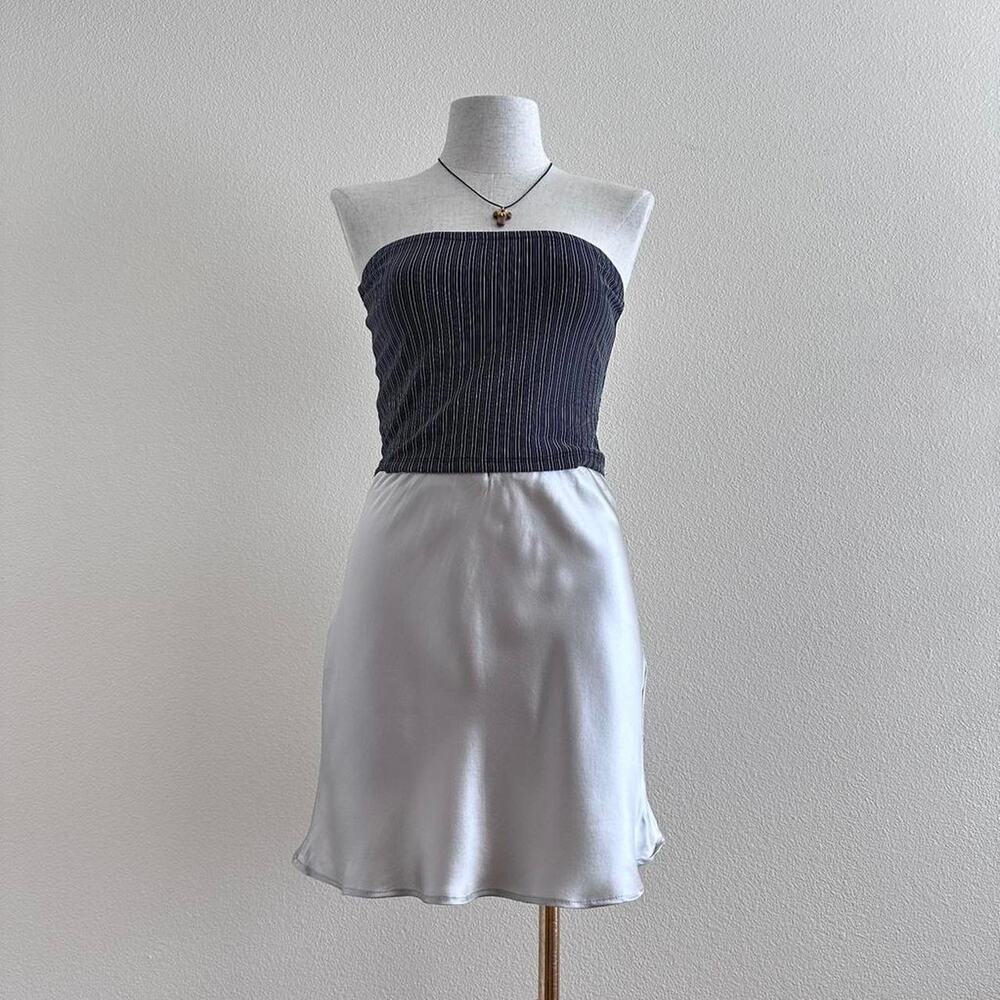 silver 100% silk slip mini skirt